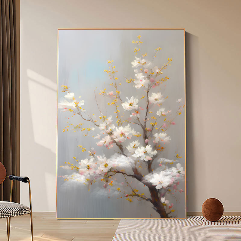 中式意境鲜花树木花卉玄关装饰画客厅卧室走廊茶室背景墙面壁挂画图片