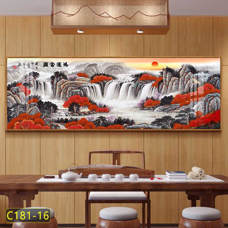 新中式大气山水风景鸿运当头客厅装饰画办公室挂画背有靠山字画