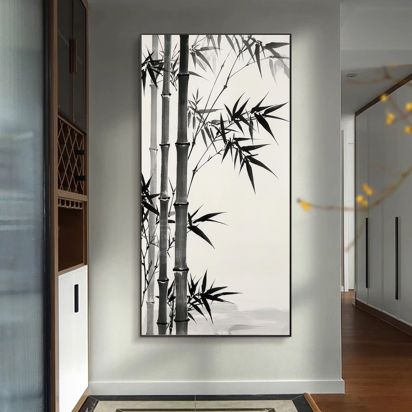 新中式水墨竹子玄关装饰画茶室卧室摆画竹报平安国画挂画竹叶壁画