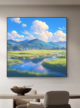 简约风景山水蓝天白云装饰画客厅卧室餐厅走廊墙面油画挂画摆画