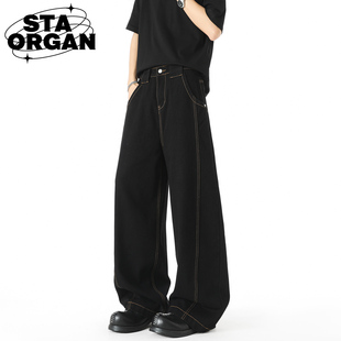 STA ORGAN美式水洗阔腿弯刀牛仔裤男国潮新款高街宽松直筒长裤子