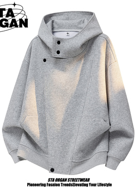 STA ORGAN美式重磅高领连帽卫衣男秋冬加绒大码结构情侣开衫卫衣