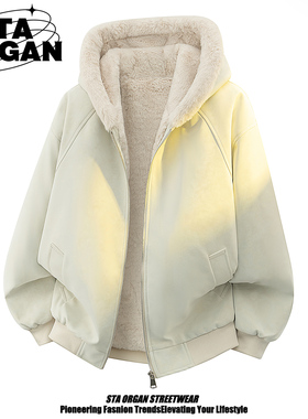 STA ORGAN美式荔枝皮座山雕连帽毛领棉衣外套男女冬加绒保暖夹克