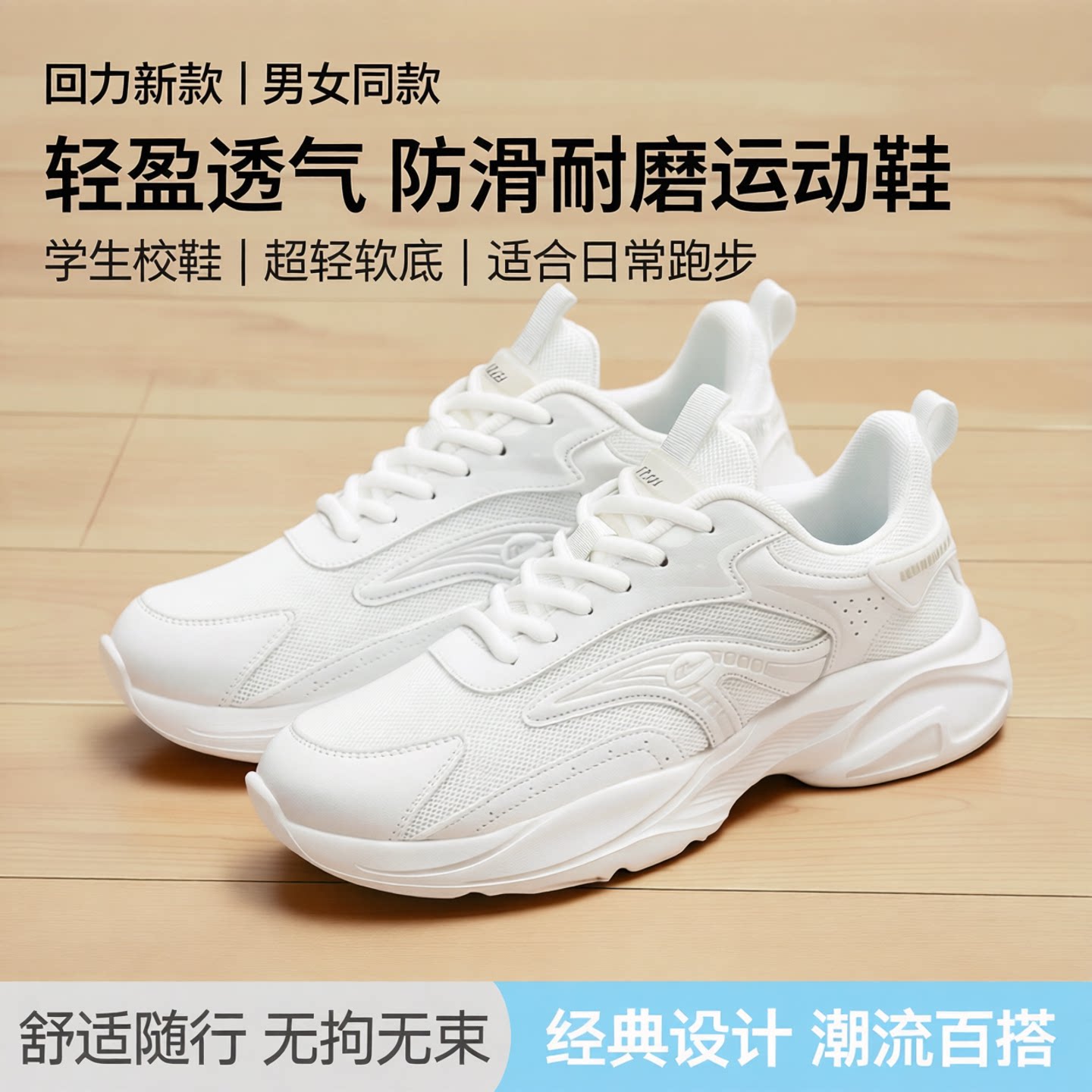 回力新款男女同款网面软底纯白色防滑运动鞋学生校鞋超轻盈跑步鞋