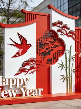 新中式新年装饰品红色燕子松树造型商业美陈春节庆典布置商场春节