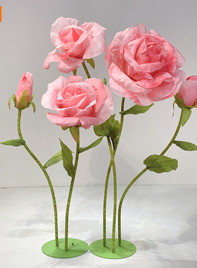 仿真花大型纸花巨型纸艺花橱窗美陈装饰商场场景布置手工红色玫瑰