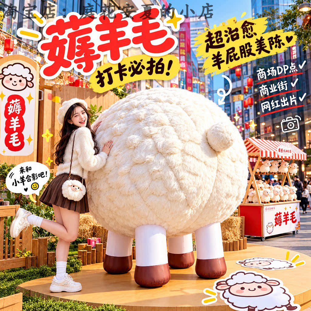 网红薅羊毛小羊屁股新春市集网红出片春节庙会引流拍照大型摆件