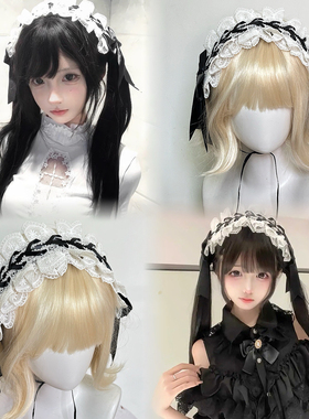 洛丽塔KC网红发箍猫耳朵发夹边夹日系Lolita蕾丝蝴蝶结发带头饰