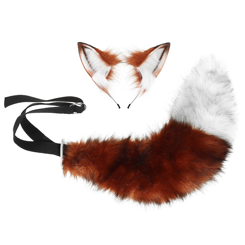 手作赤狐兽耳cos头饰毛绒狐狸耳朵发箍 万圣节仿真狐狸套装配饰