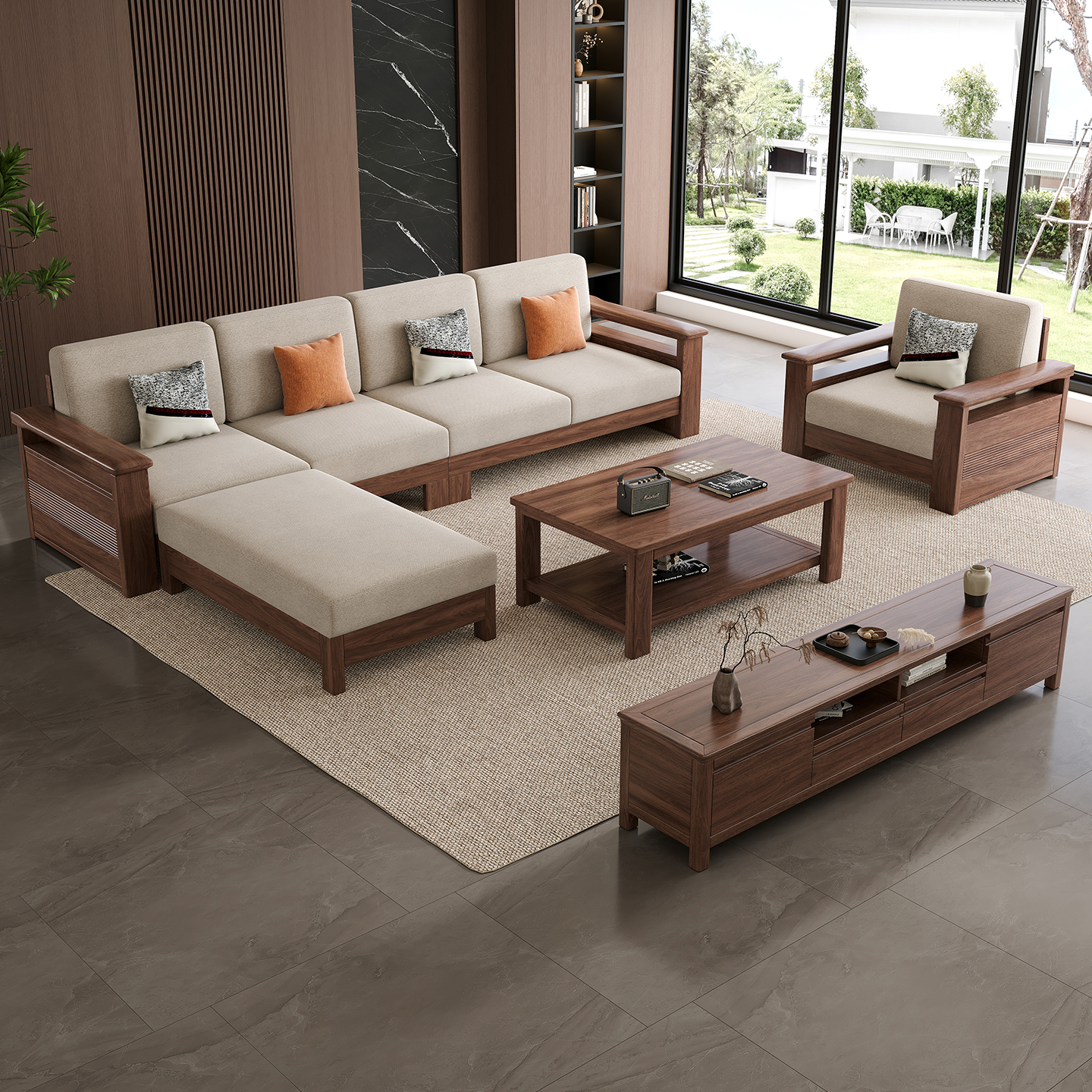 新中式黑胡桃全实木客厅沙发组合