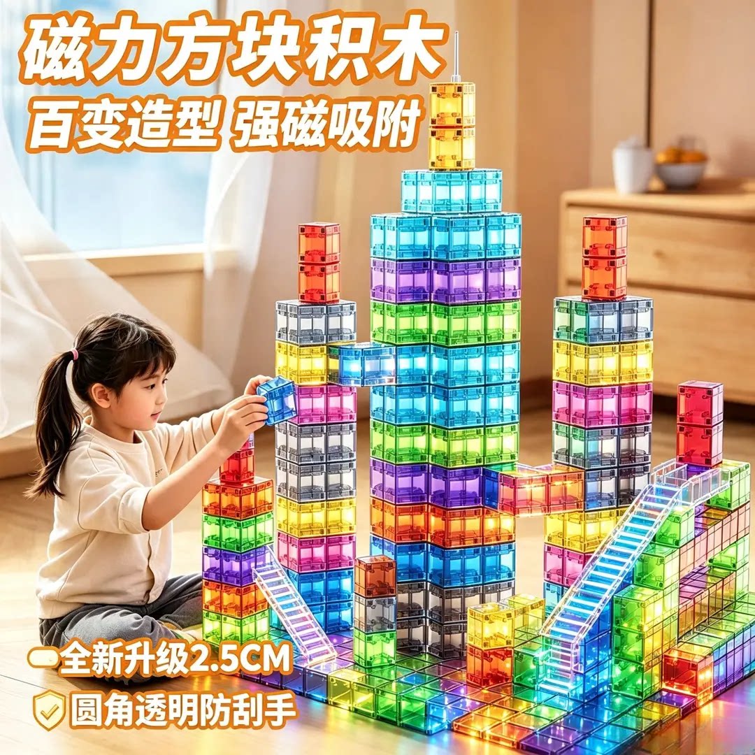 磁力方块拼搭立体透亮早教积木