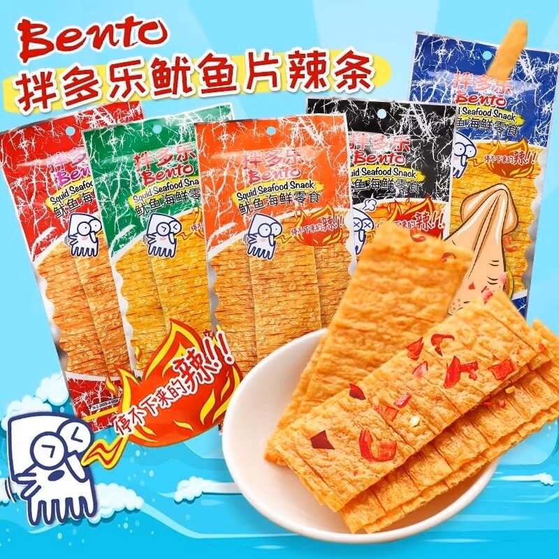 泰国进口bento拌多乐鱿鱼片甜辣辣条辣即食海鲜休闲小吃儿童零食