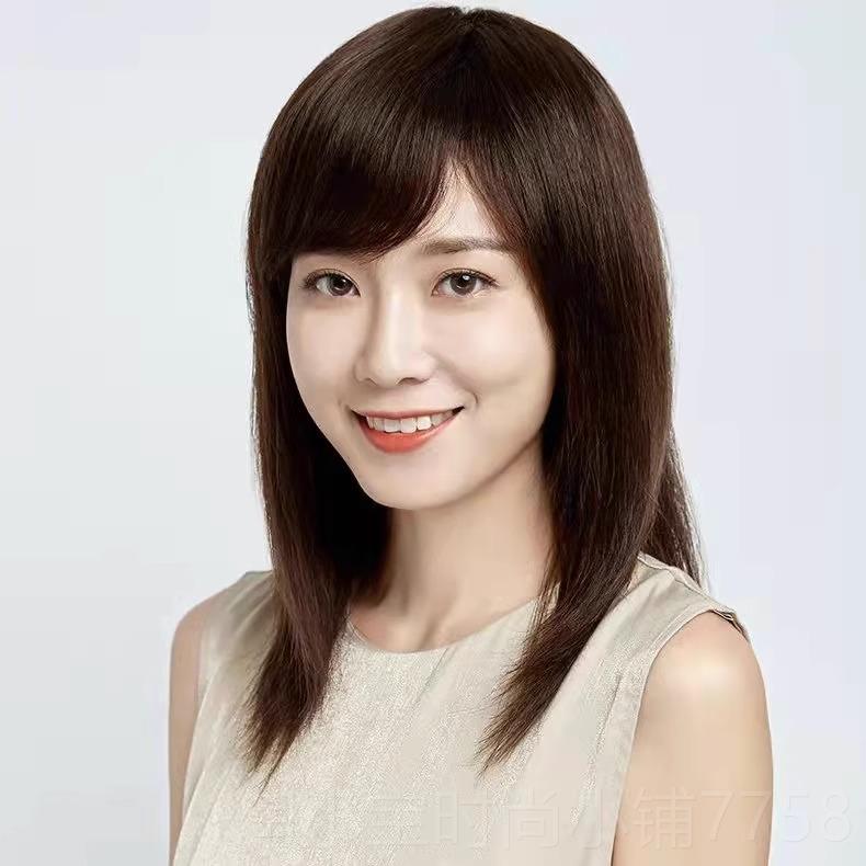 正品自假发女长发真发真发递然针全头新款黑长直真发套假发套优质