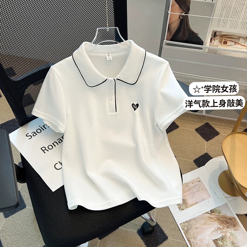 女童2025年夏季新款短袖T恤中大童POLO衫可爱学院风宽松撞色上衣