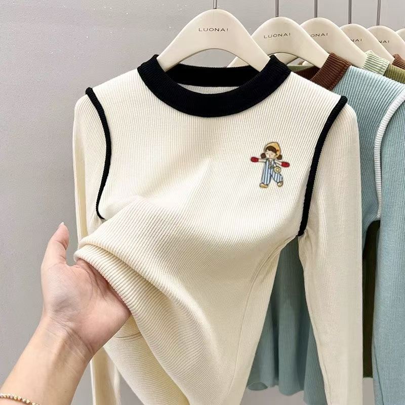 女童新款打底衫圆领T恤长袖春秋洋气中大童女孩宽松百搭洋气上衣