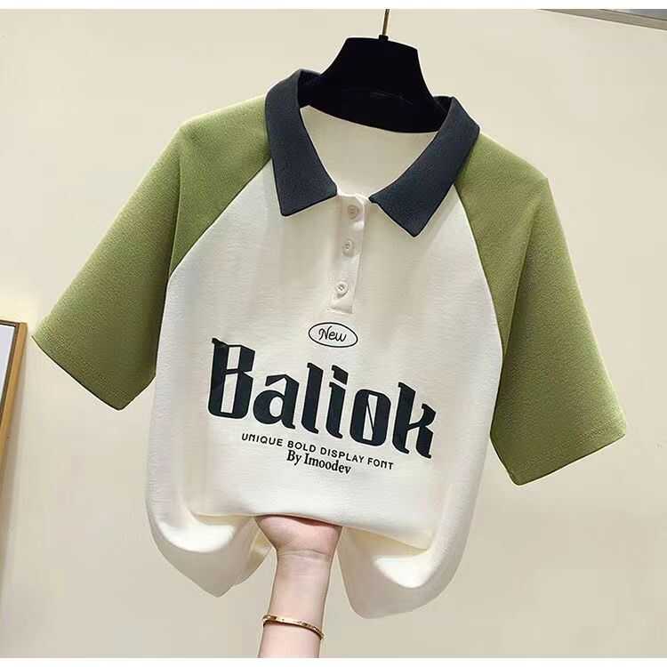 女童夏季字母T恤中大童初中学生休闲新款短袖翻领撞色百搭POLO衫