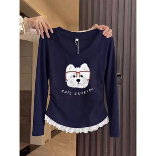 百搭 早秋洋气时髦上衣中大童女孩打底衫 女童春秋长袖 t恤2025新款