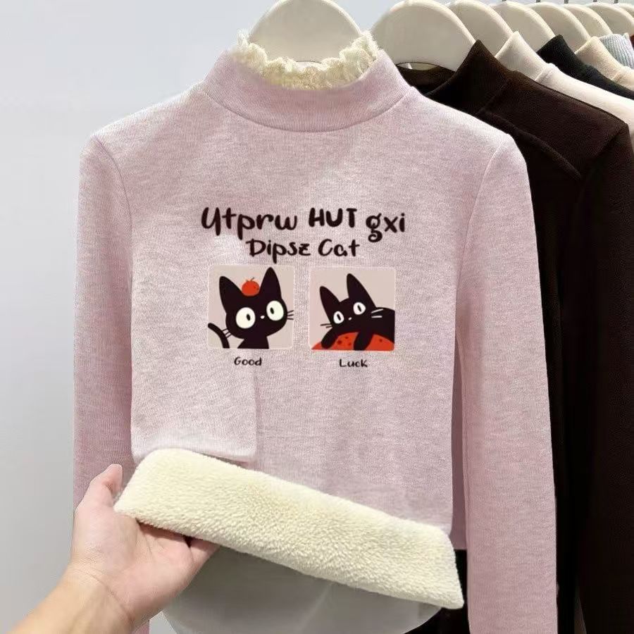 女童冬季打底衫半高领长袖新款女孩洋气中大童加绒加厚上衣宽松潮