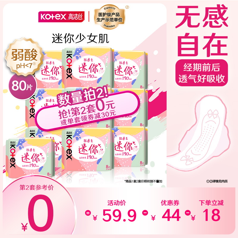 高潔絲少女肌超薄衛生巾姨媽巾日用190迷你帶護翼護墊透氣姨媽巾