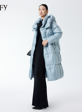 DeIFy/缔弗立领鹅绒羽绒服女过膝长款25年冬季新款侧开叉加厚外套