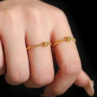 18k金转运珠戒指女小众设计编绳链条高级感食指指环钛钢不掉色细