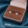 双层蝴蝶耳钉纯银999时尚足银耳环小众设计感耳骨钉养耳洞耳饰女