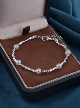 极细碎银子珍珠手链女