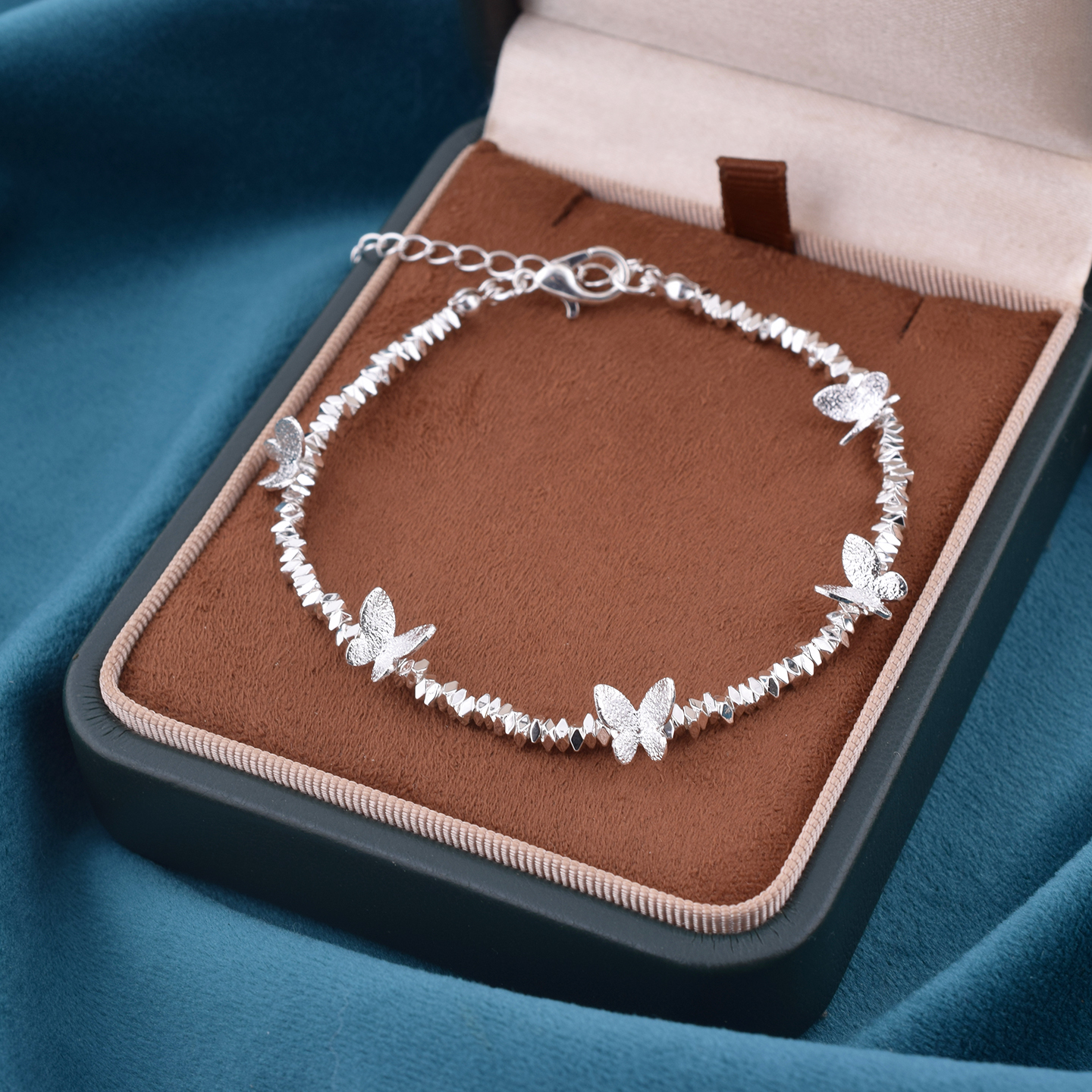 S999纯银碎银子蝴蝶手链女