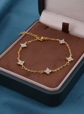 925纯银镶钻锆石四叶草手链