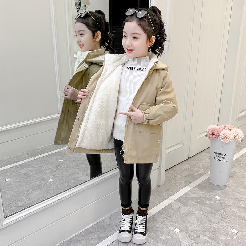 女童外套2025新款韩版加绒加厚春秋冬中大童小孩冬天派克服风衣潮