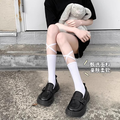 白色绑带小腿袜夏季薄款短裙袜子