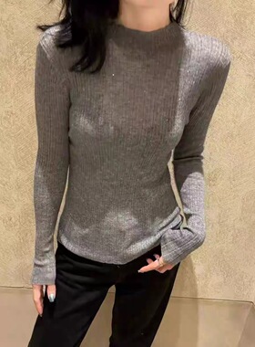 梵音美奢极柔-25秋冬100纯山羊绒亮片半高领修身银丝线保暖衣