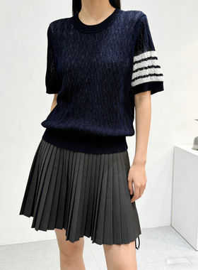 梵音家TB 春夏款100%天丝圆领针织衫短袖女套头毛衣