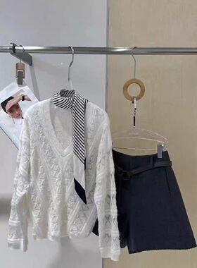 梵音家重磅高端羊驼绒V领打底衫女法式复古镂空薄毛衣