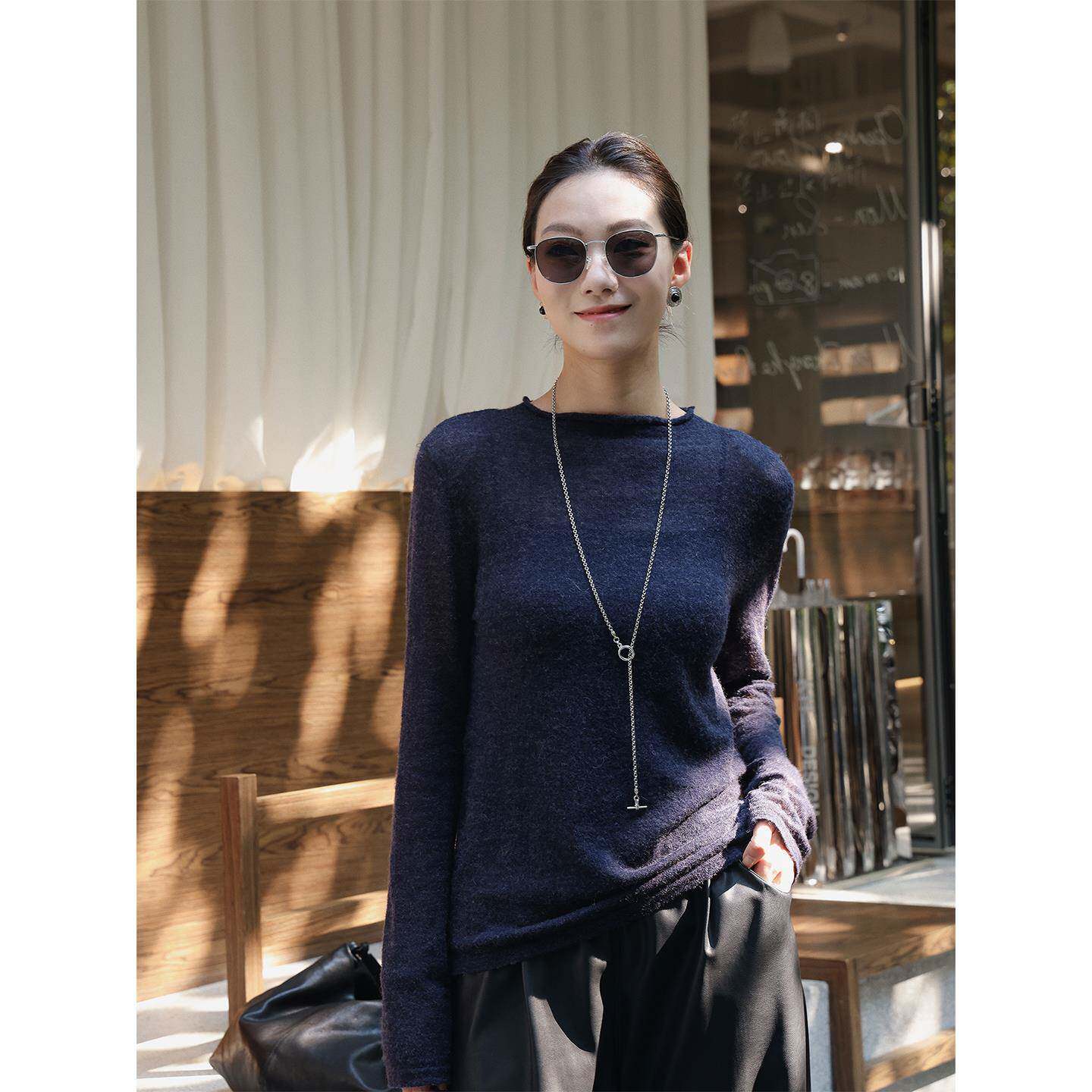 周粥洋气时尚打底衫秋冬圆领内搭针织毛衣女装2025年新款羊毛上衣