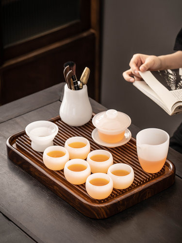 釉面白玉瓷茶具套装家庭无障碍高端茶壶盖碗功夫茶杯办公礼盒