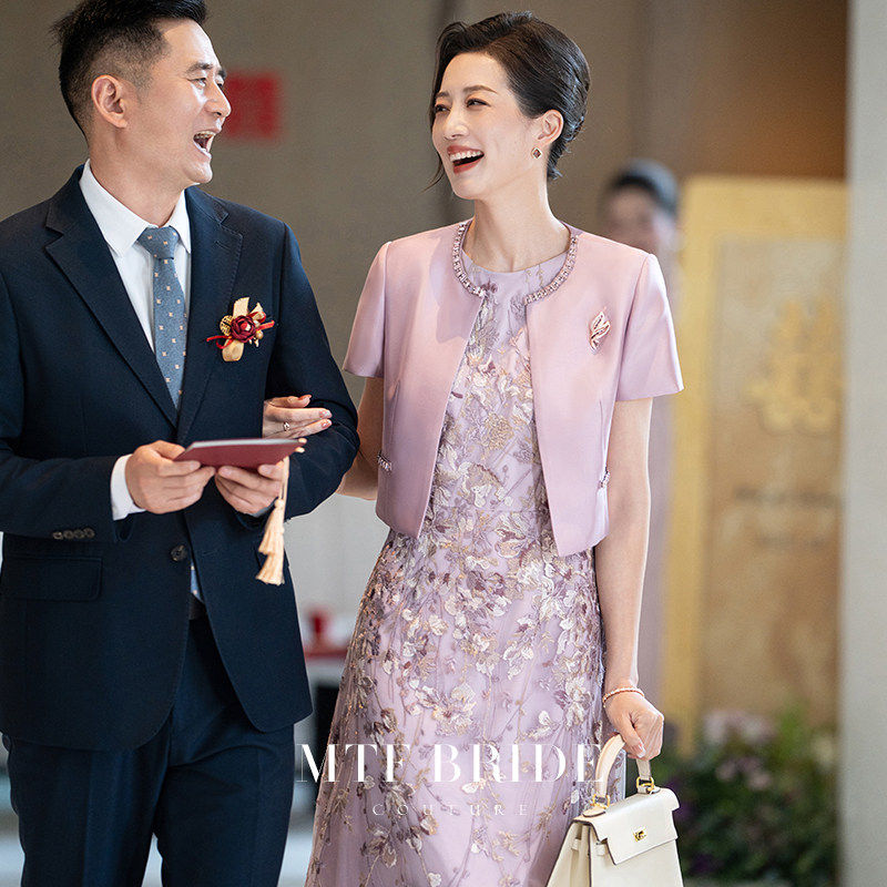 妈妈装高端套装喜婆婆婚宴敬酒气质感长裙小个子2026夏季新款婚礼