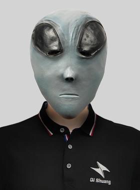 灰色外星人恐怖鬼脸头套化妆舞会恶搞乳胶面具万圣节派对吓人道具