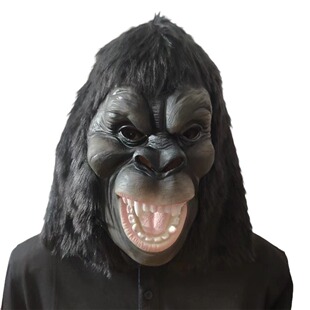 黑白猩猩面具猿人狒狒头套金刚猴子脸谱动物搞笑面罩派对舞台道具