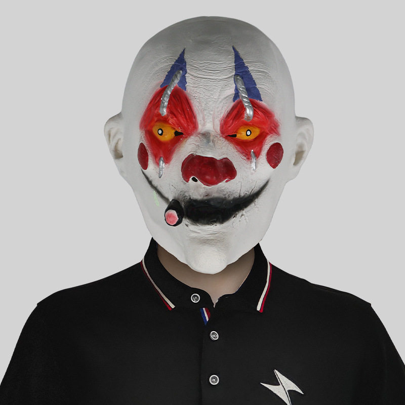 抽烟小丑搞笑面具头套化妆舞会恐怖乳胶头饰万圣节日派对恶搞道具