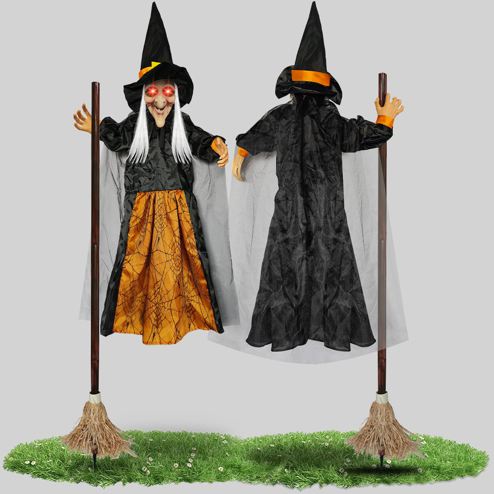 黄色扫把巫婆声控发光尖叫密室逃生飞天女巫万圣节日鬼屋布景道具