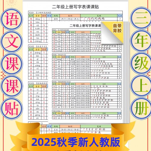 新版人教版1-6年级上下册小学生写字表生字课课贴语文课本A4彩印