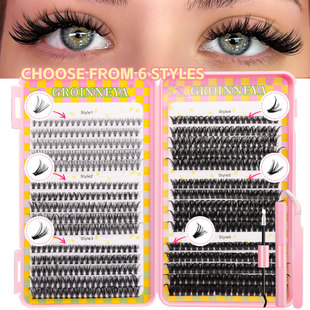 GROINNEYA600簇大容量亚裔分段式睫毛书套装6种不同密度浓密卷翘