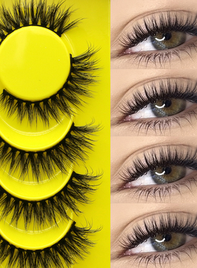 GROINNEYA混血亚裔簇状整条假睫毛泰式混血感黑色棉线硬梗肿眼泡