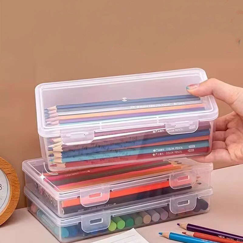 铅笔收纳盒带盖大容量透明文具收纳盒筒装彩铅儿童蜡笔车载收纳盒