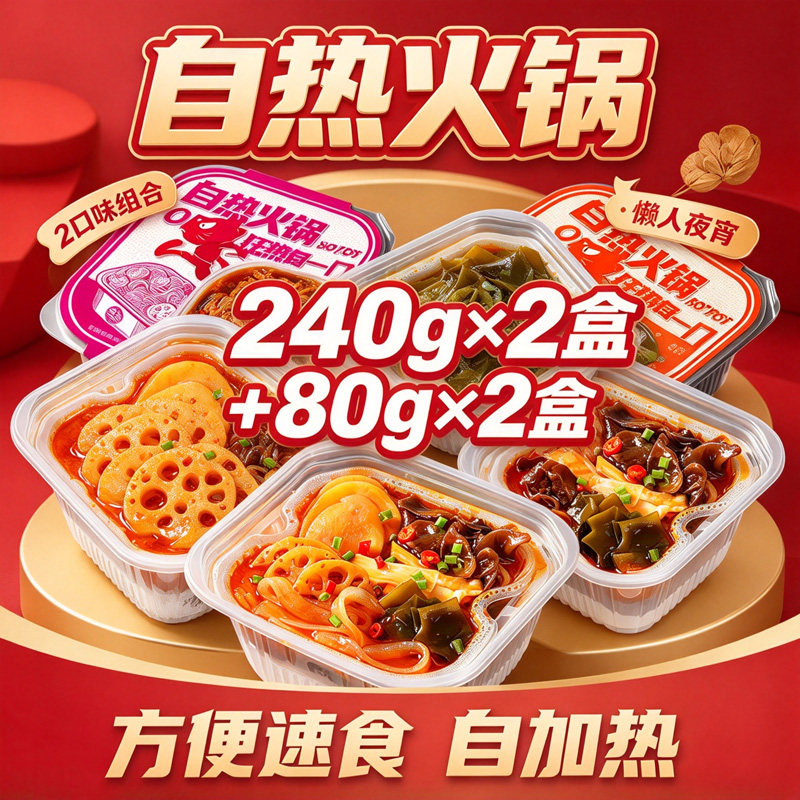 重庆自热火锅蔬菜火锅番茄粉丝火锅4盒装免煮即食素菜小火锅夜宵