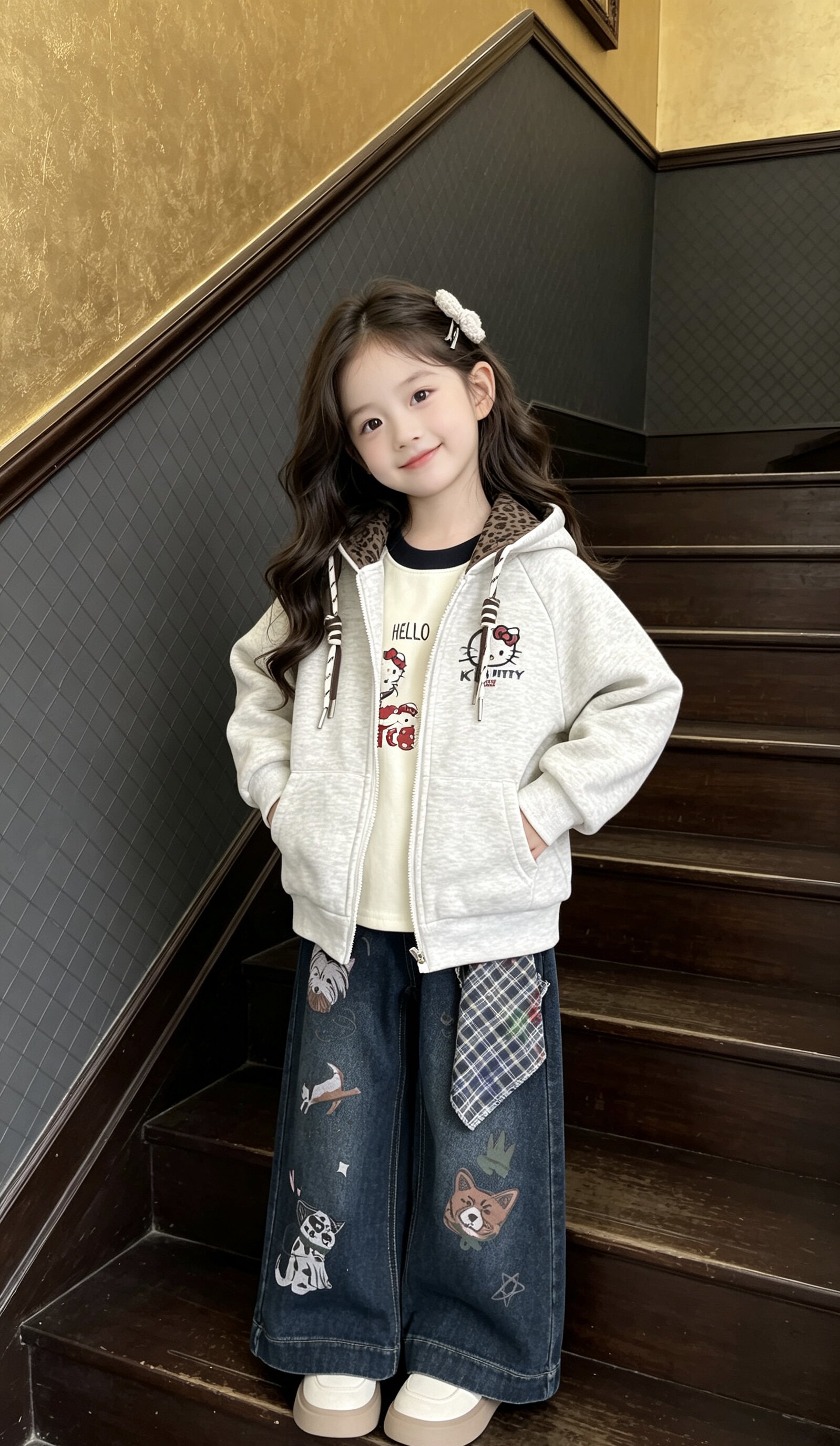 2026冬季新款女童卡通连帽夹棉外套中大童拉链衫棒球服卫衣外套