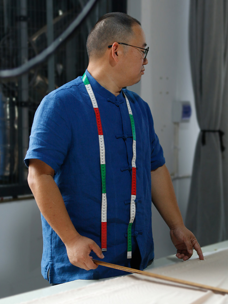 自留▲山北记夏季男款新中式蓝色亚麻唐装 短袖立领盘扣衬衫