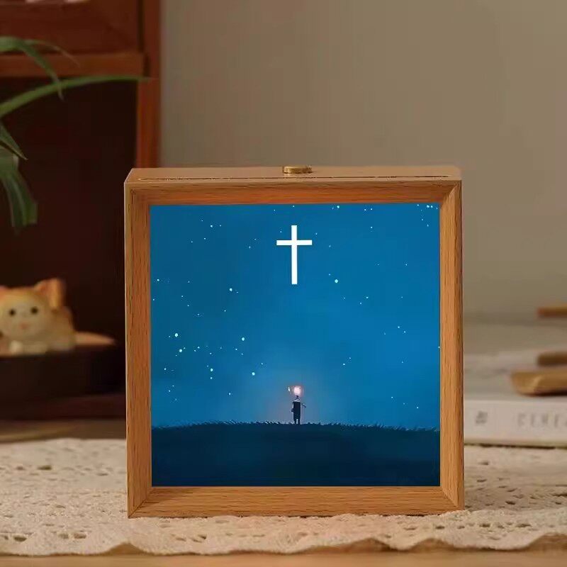 新款发光如星木质十字架夜灯创意桌面装饰灯高级感玄关摆台小众,节庆用品/礼品,创意/设计灯,淘宝优惠券,粉丝福利购,淘宝优惠卷