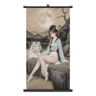 黑丝仕女图搞笑创意玄关装饰画宋代美学古典美女玄关挂画定制卷轴